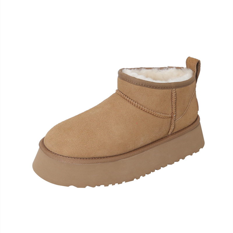 Show de amor ~ Botas de nieve para mujer, invierno 2024, nuevo estilo, plataforma de suela gruesa, piel, botas de lana cálidas