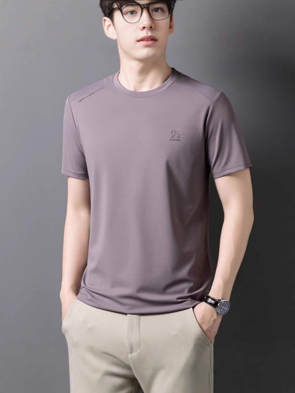 ラウンドネック夏メンズ半袖新しいルーズトレンディカジュアル半袖ファッションアイスシルククールメンズTシャツドロップシッピング|undefined