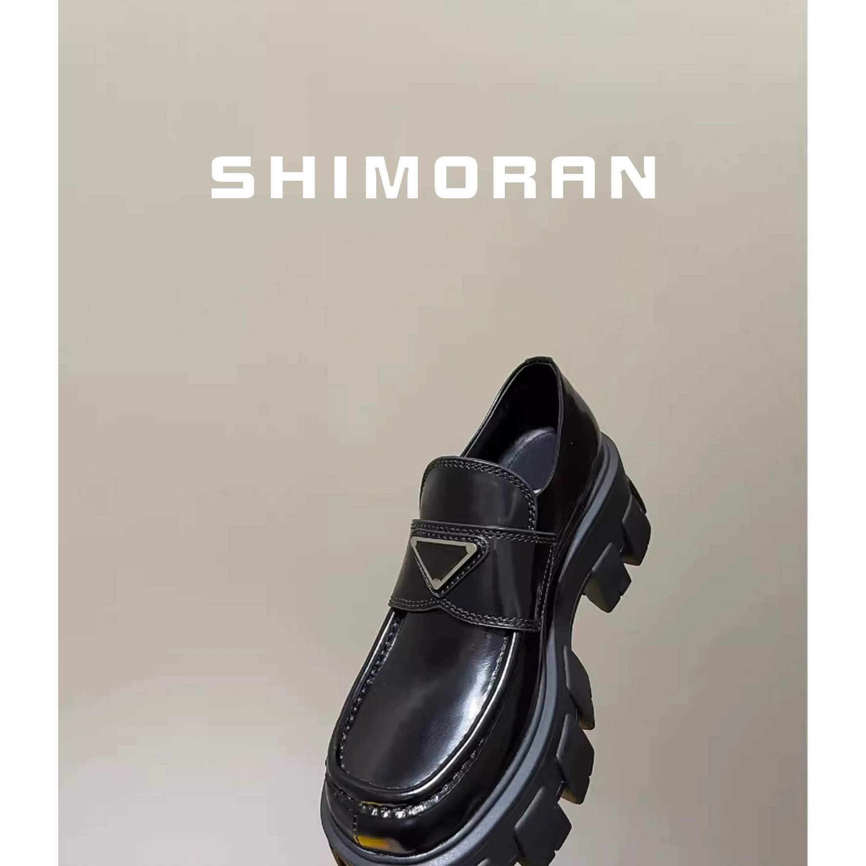SHIXIAOMO/2025 Новые домашние туфли с толстой подошвой "бисквит", женские лоферы треугольного бренда, британский стиль, натуральная кожа