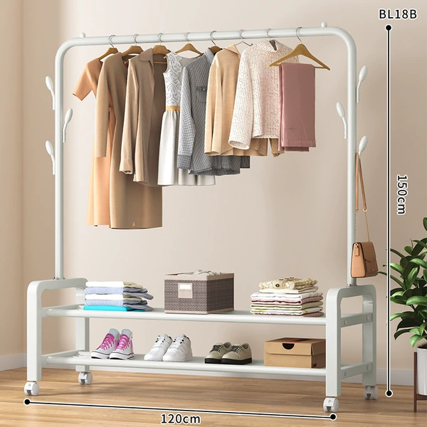 [Hot sale in store] 130cm white-single pole double layer storage rack + wheels