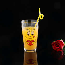 玻璃水杯礼品可爱笑脸杯子 饮料果汁杯