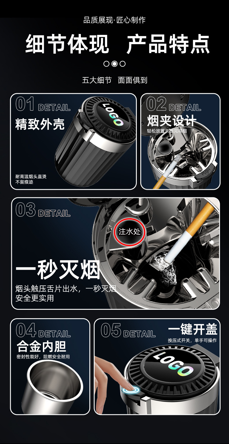 Source Manufacturer's Private Model New Car-Mounted Water-Injection Ashtray That Extinguishes Smoke in One Second. Car-Mounted Ashtray That Quickly Extinguishes Smoke