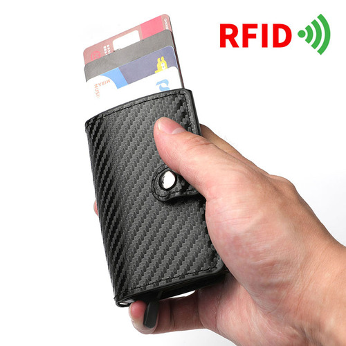 Amazon's new carbon fiber card holder, automatic elastic aluminum alloy card holder, men's wallet, vertical wallet leather case