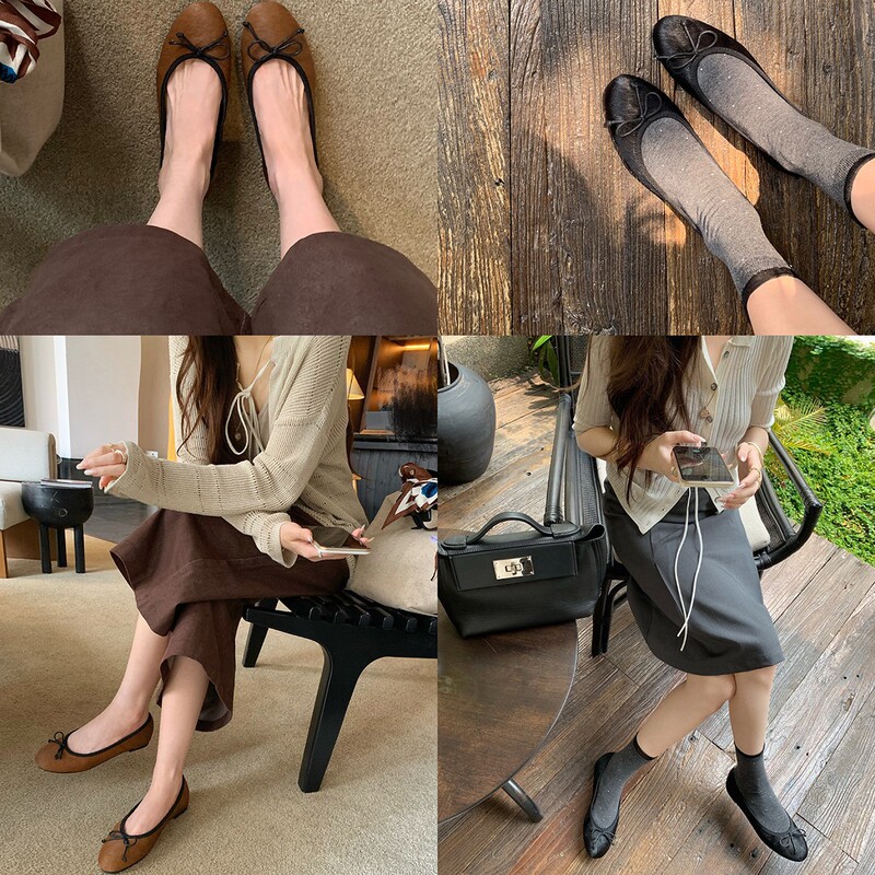 羊皮版~真皮圆头浅口百搭蝴蝶结豹纹平底单鞋女玛丽珍芭蕾鞋瓢鞋|undefined