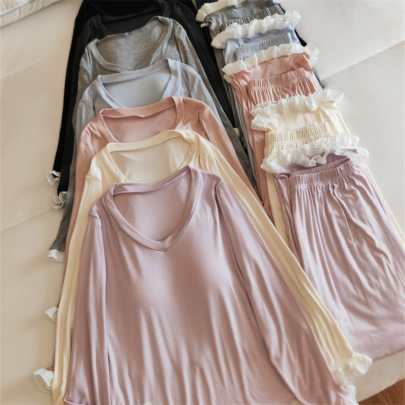 Pijama, autumn long-sleeve, trousers, solid breast pads, set