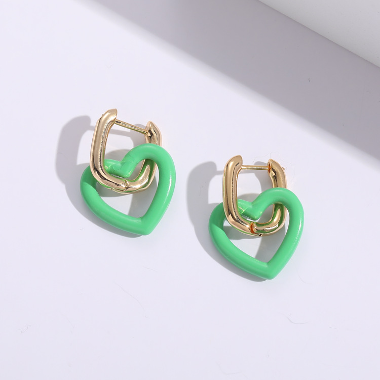 Copper Material New Fashion Paint Heart-shaped 14k Gold-plated Copper Earrings