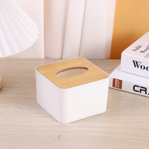 Wooden lid minimalist paper towel holder for home living room tissue box, restaurant hotel napkin paper storage box, advertising gift logo