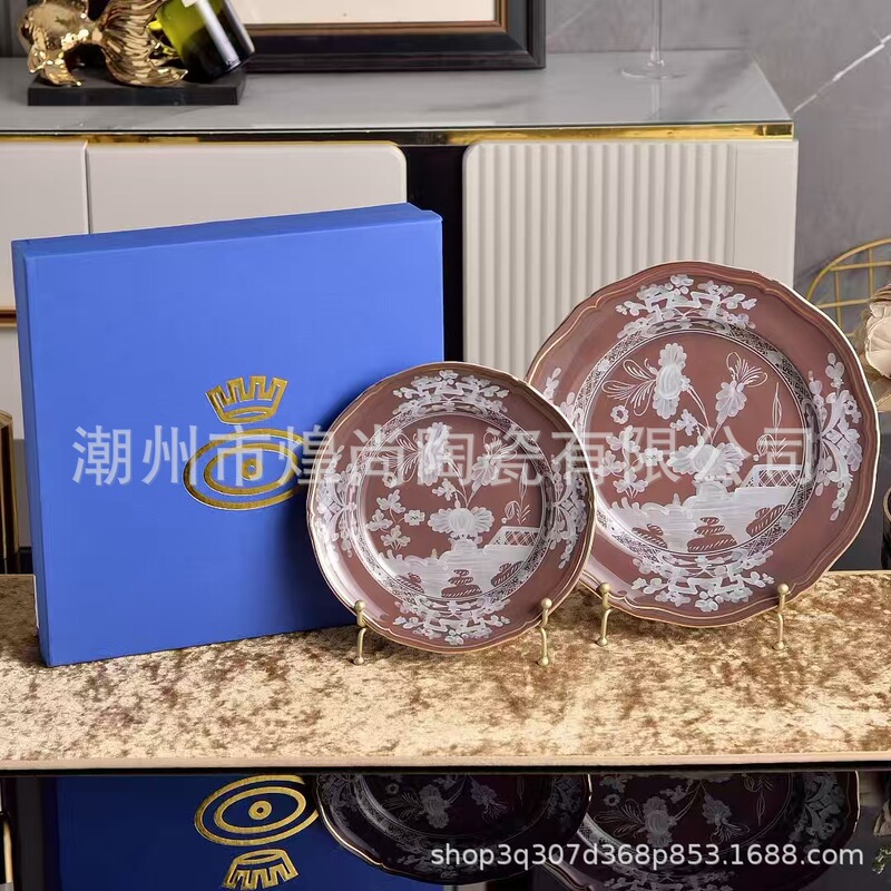 Italian Gin Giorni Chocolate Ceramic Dinner Plate Dessert Plate 10inch 8inch Plates Cup and Saucer Home Wholesale Gift Box