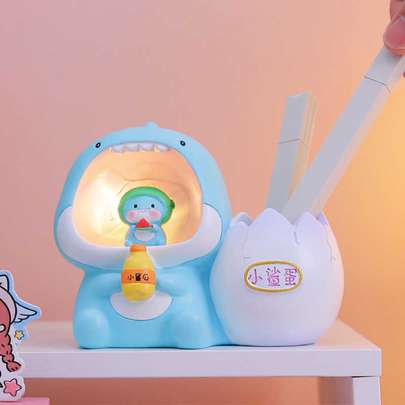 クリエイティブかわいいベラウサギのペンライト多機能スターライト収納ペンホルダー子供寝室デスクトップ装飾置物|undefined