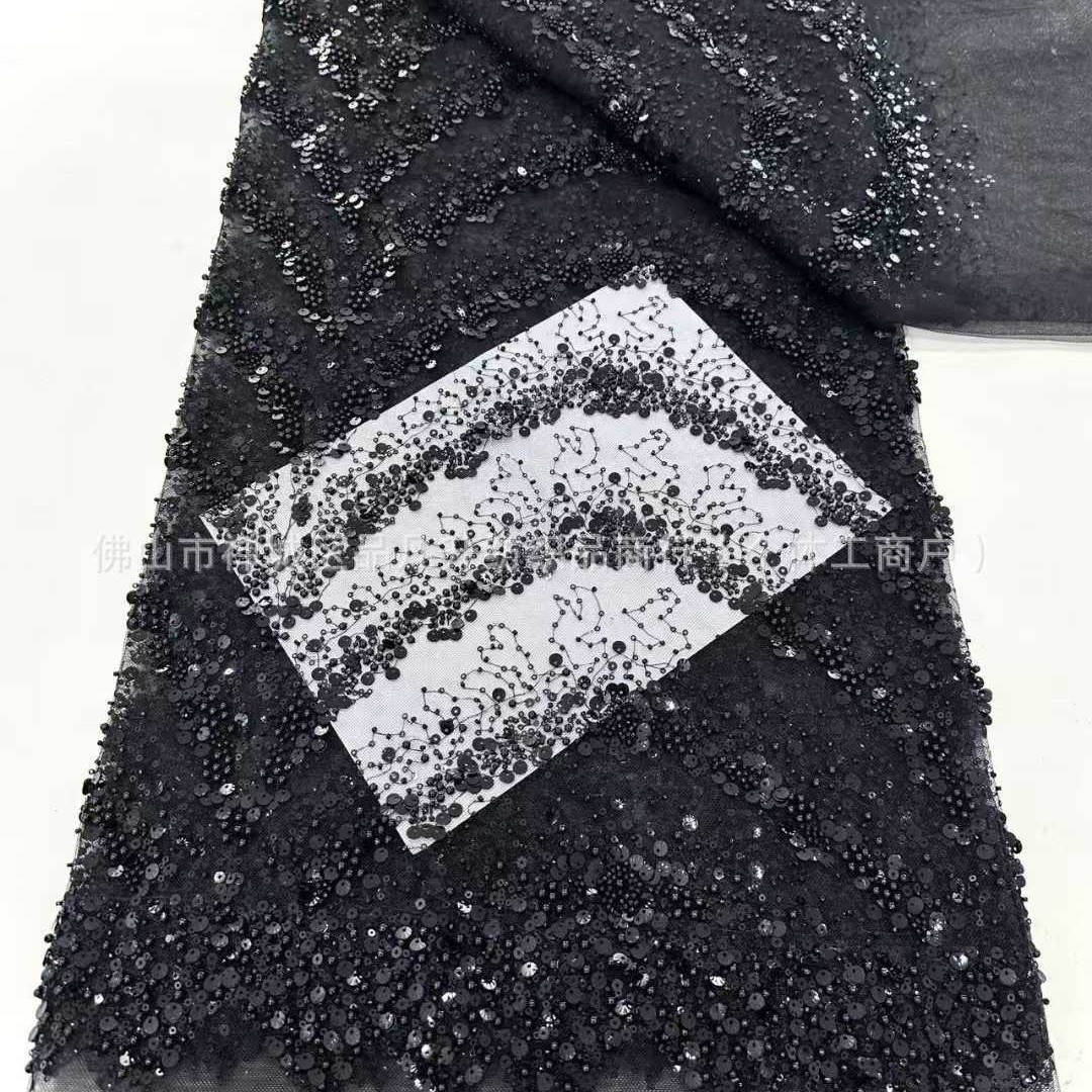 Verano transfronterizo bordado falda larga tela de malla bordado tubo de perlas vestido de moda rendimiento tela de encaje