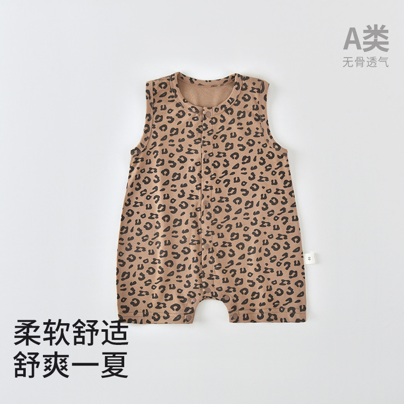 Baby Leopard Print Sleeveless Romper Summer Thin Style A-Class Seamless Breathable Baby Vest Jumpsuit European and American Style Baby Leopard Print Sleeveless Romper Summer Thin Style A-Class Seamless Breathable Baby Vest Jumpsuit European and American Style