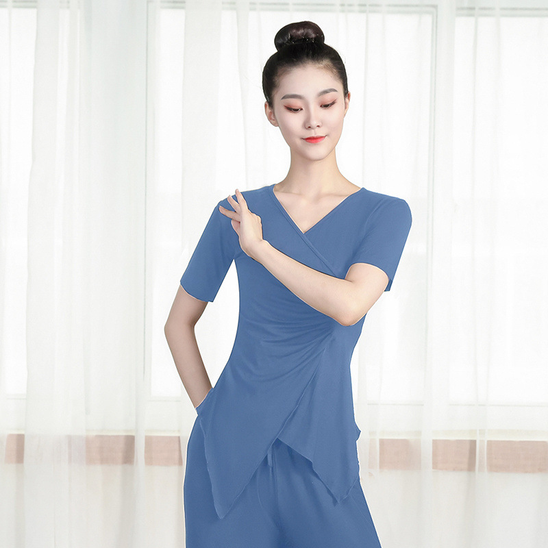 Danza entrenamiento camisa de mujeres verano nuevo adulto clásico pantalones de piernas anchas entrenamiento de ropa de fábrica comercio al por mayor