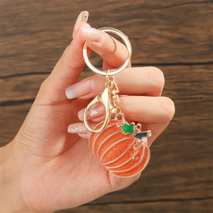 New Enamel Pumpkin Keychain Fashion Halloween Drop Oil Plant Lobster Buckle Bag Buckle Decorative Pendant Pendant