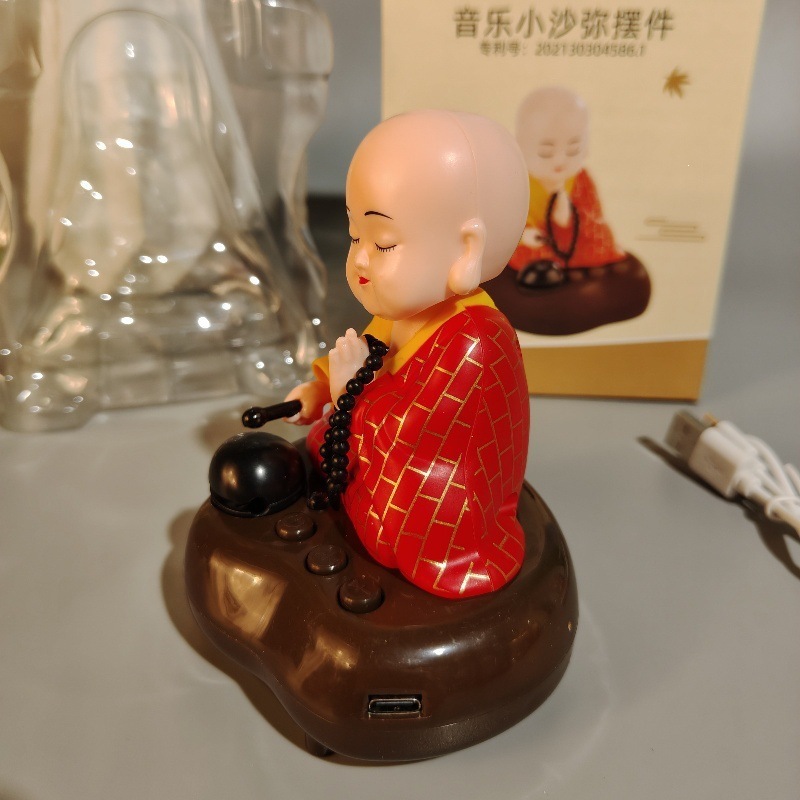 Rechargeable Little Monk Automatic Nodding Doll Solar-Powered Car Decoration Gift