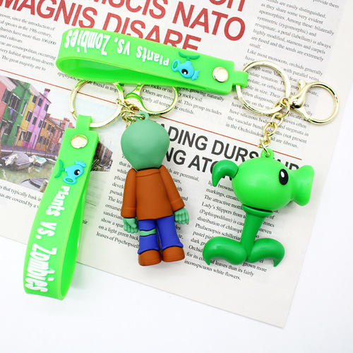 Cross-border cartoon 3D glue Plants vs. Zombies keychain, the same plant zombie keychain surrounding the game