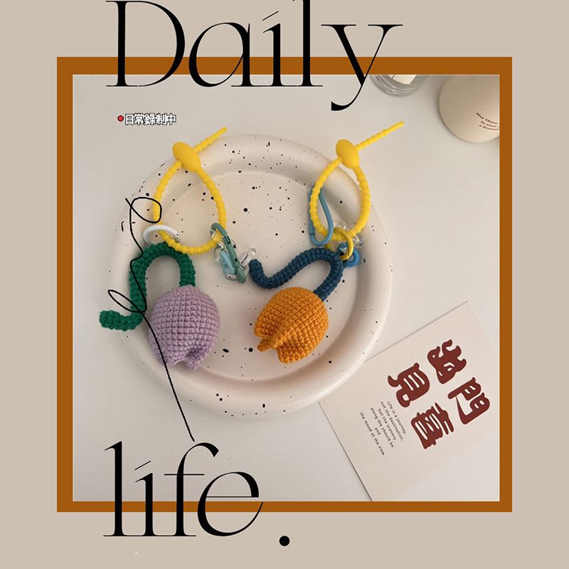 11281 Hand-knitted tulip pendant, women's fresh bag, keychain pendant, schoolbag accessory, Japanese and Korean style for girls undefined