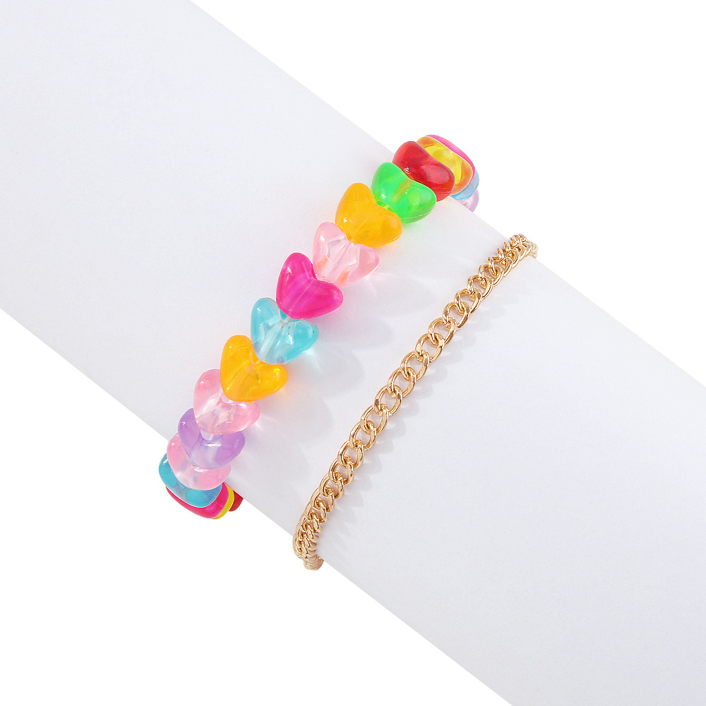 Candy Color Resin Butterfly Heart-shaped Beaded Bracelet Set Wholesale Nihaojewelry display picture 5