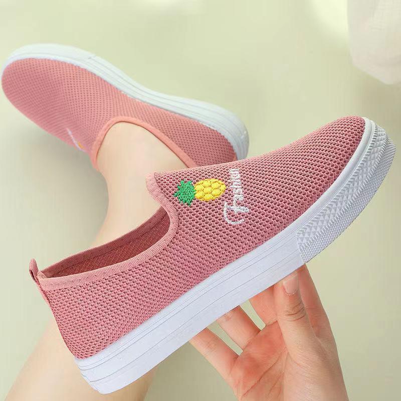 Autumn New Women's Mesh Shoes Korean Style Slip-On Sneakers Breathable Soft Sole Mom's Shoes Lazy Shoes Student Shoes