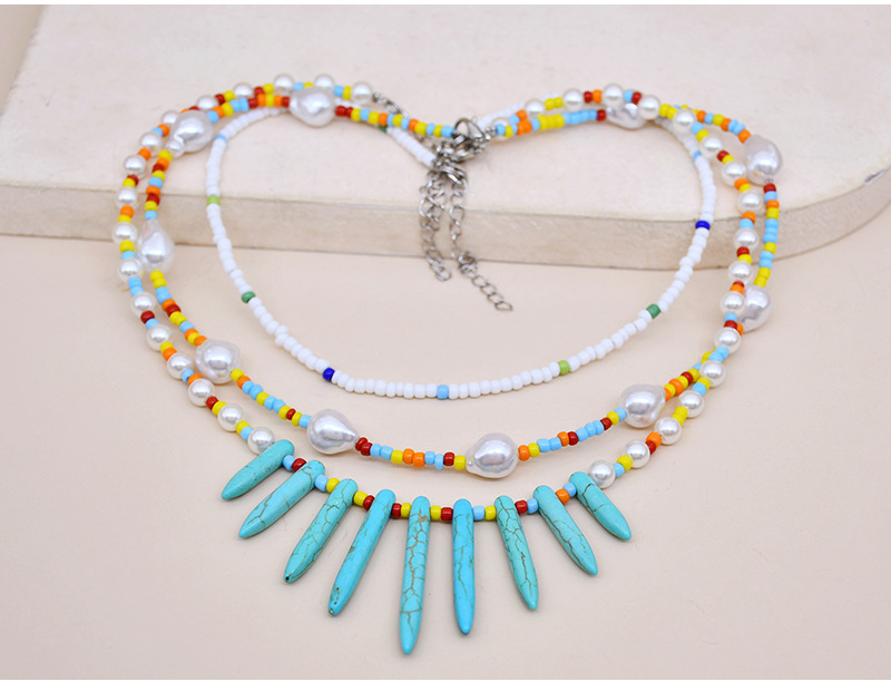 Fashion Multi-layer Pearl Turquoise Color Beads Clavicle Chain Female display picture 5