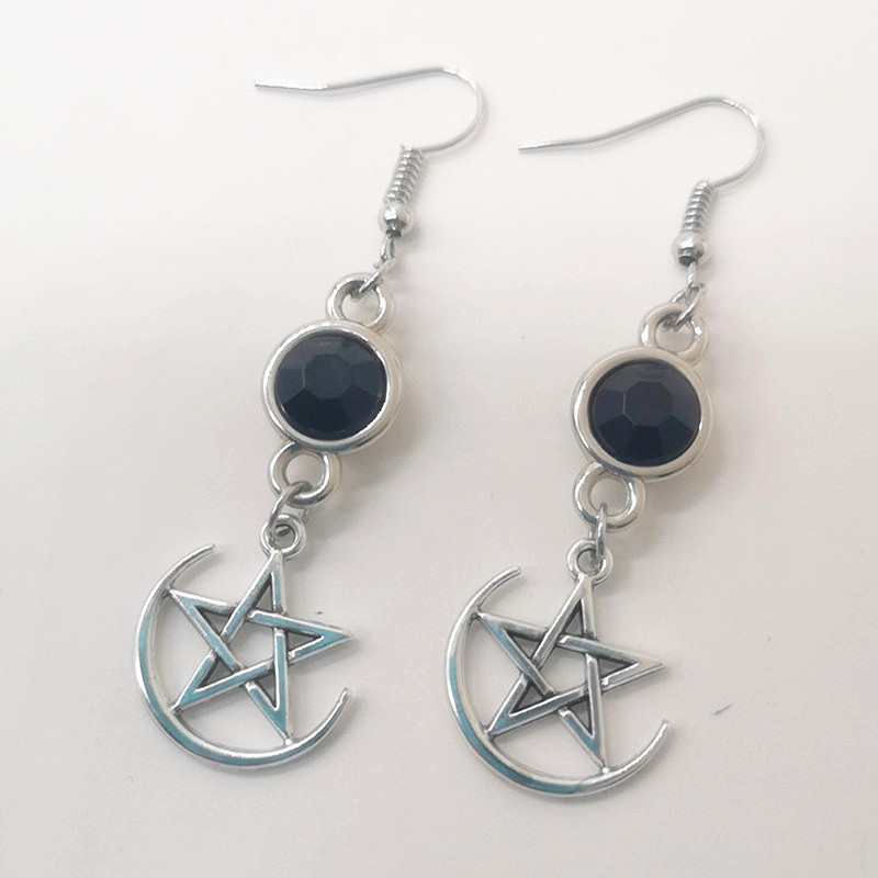 Pentagram, Cross, Moon Pattern 1 Pair Punk Pentagram Cross Moon Plating Alloy Drop Earrings