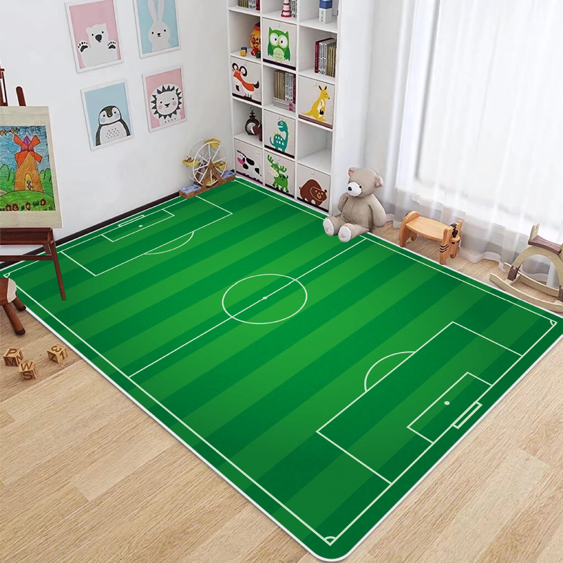 Alfombrilla de entrenamiento de fútbol interior verde simple para el hogar, resistente a la suciedad y fácil de cuidar, alfombrilla de terciopelo de cristal antideslizante, alfombrilla resistente al desgaste