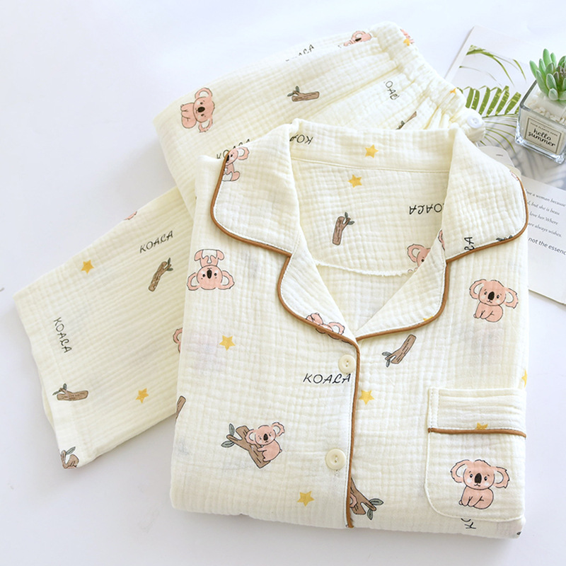 Double-Layer Pure Cotton Gauze Maternity Pajamas, Summer Thin Style, Postpartum Nursing, All-Cotton Sweat-Absorbent, Class a Maternity Sleepwear