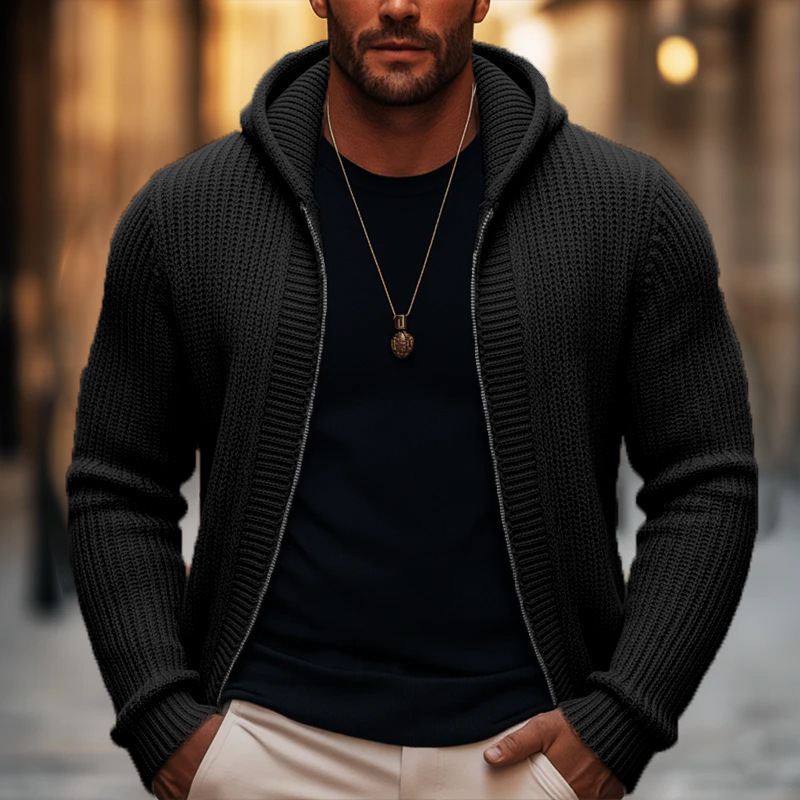 Estación independiente primavera y otoño chaqueta de cremallera de punto para hombres suéter sólido y pesado con capucha suéter de moda para hombres transfronterizos Europa y Estados Unidos image 7