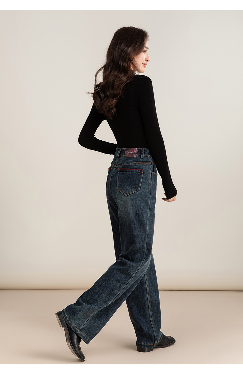 Quần jean nữ ống rộng dáng suông cổ điển — màu xanh denim chi tiết 26