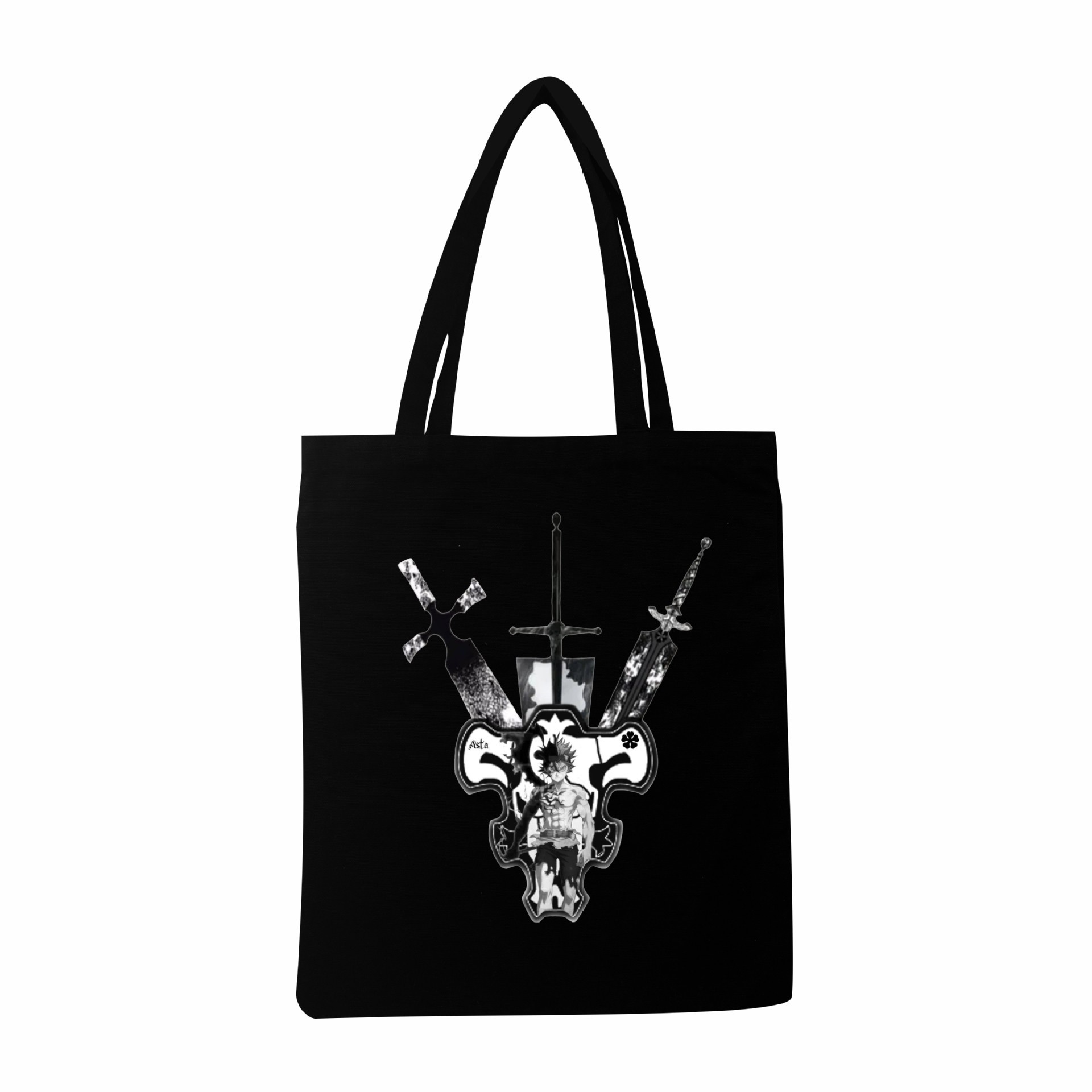 Bolso de lona con estampado de trébol de cuatro hojas negro Bolso de hombro Harajuku Bolso de compras portátil para estudiantes