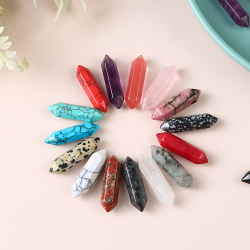 Natural amethyst pink crystal agate double-pointed hexagonal column bare stone bullet rough stone yoga stone ornaments foreign trade wholesale