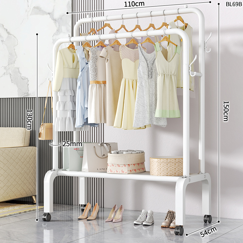 BL69B-25 라운드 코트 랙 더블로드 4 후크 110 화이트 휠