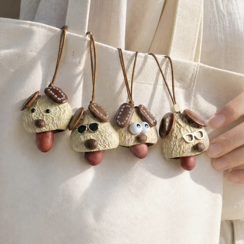 Handmade Cute and Quirky Bark Dog Bell, Natural Healing Sound of Stream Water, Bark Wind Chime, Bark Dog Head Finished Pendant