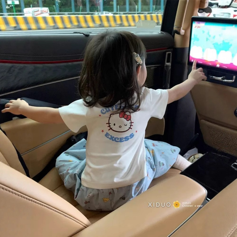 夏の女の子の超かわいい漫画のフルプリント防蚊パンツブルーストレートパンツ子供服男の子と女の子のための薄い子犬パンツ|undefined