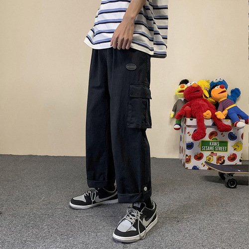 Men's large size loose long overalls men's spring and autumn nine-quarter multi-pocket foot-bound casual pants men's summer cross-border