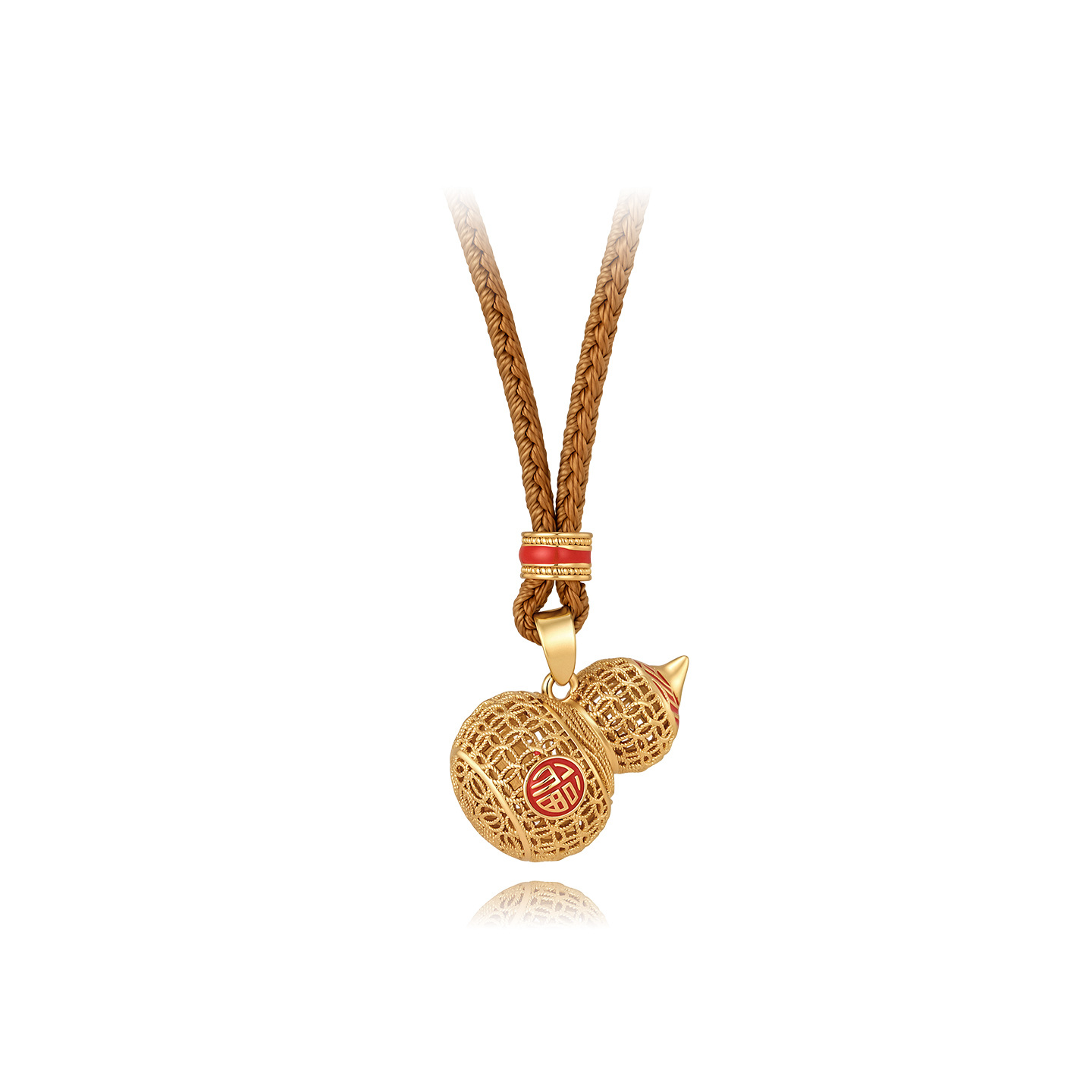 Xuping nuevo estilo chino retro estilo zen trenzado collar de aleación de cobre chapado 24k hueco collar de calabaza