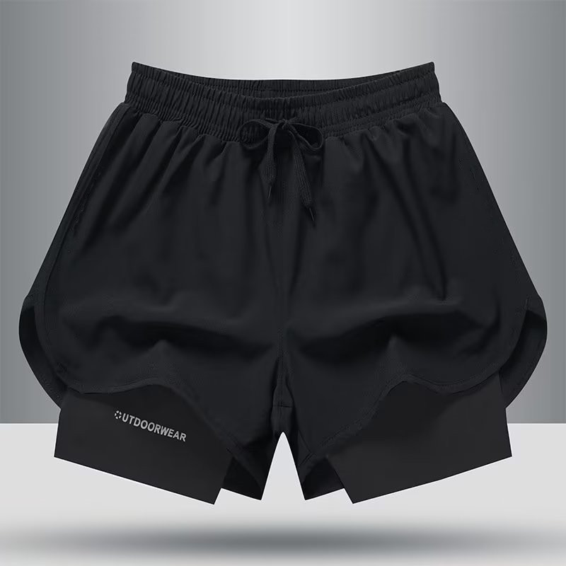 Pantaloncini sportivi, pantaloni da corsa fitness americani da uomo con finta fodera, due pezzi da allenamento antiriflesso, in tre parti_voghion.com