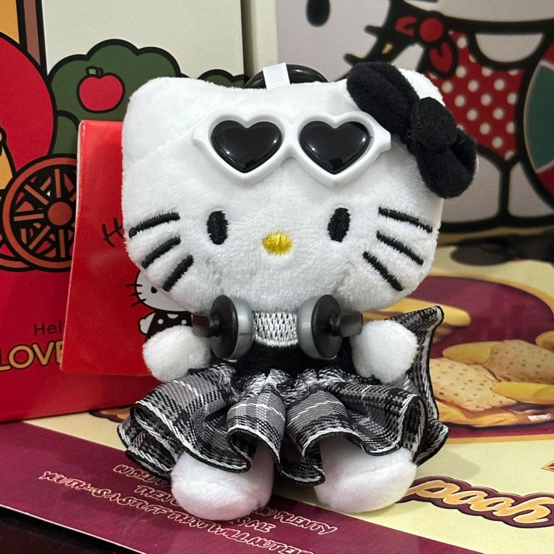 黑色草帽kitty帽宝宝挂件爱心扣公仔玩偶可爱赫本风挂饰钥匙扣|undefined