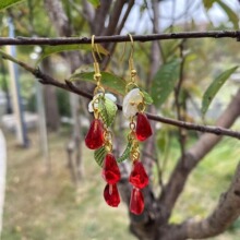 玉石石榴籽串珠耳环 中国风蝴蝶水滴流苏耳坠简约汉服 配饰女