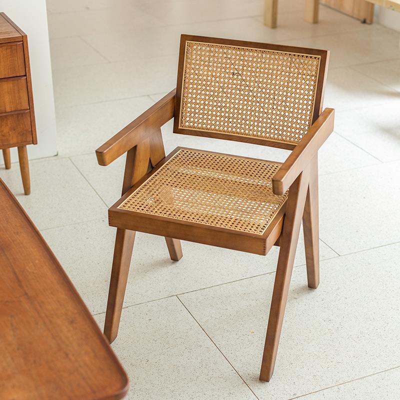 Chinese Style Internet Celebrity Rattan Chair Rattan Middle-aged Chair Designer Furniture Retro Home Backrest Armrest Dining Chair
