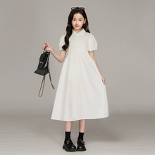 女童连衣裙休闲新款夏装中大童学院风白色衬衫裙女孩大童气质长裙