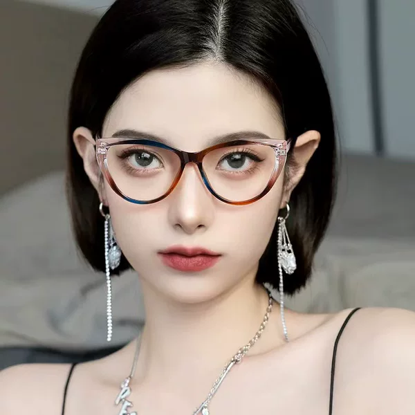 Korean Style Cat-Eye Glasses Frame Anti-Blue Light 2025 New Retro Glasses Frame Plain Round Face Can Be Equipped with Myopia Flat Glasses
