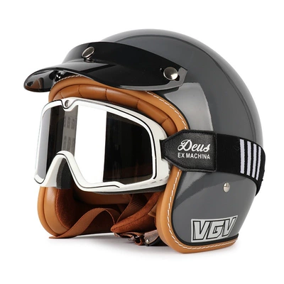 Motosiklet dəbilqələri – Electric Scooter Half Helmet Summer - m-cement-gray-black-and-white-striped-goggles-free-hat-brim-face-towel