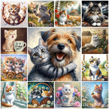 新款40x40圆钻满钻可爱猫咪DIY客厅卧室钻石画跨境厂家批发直销
