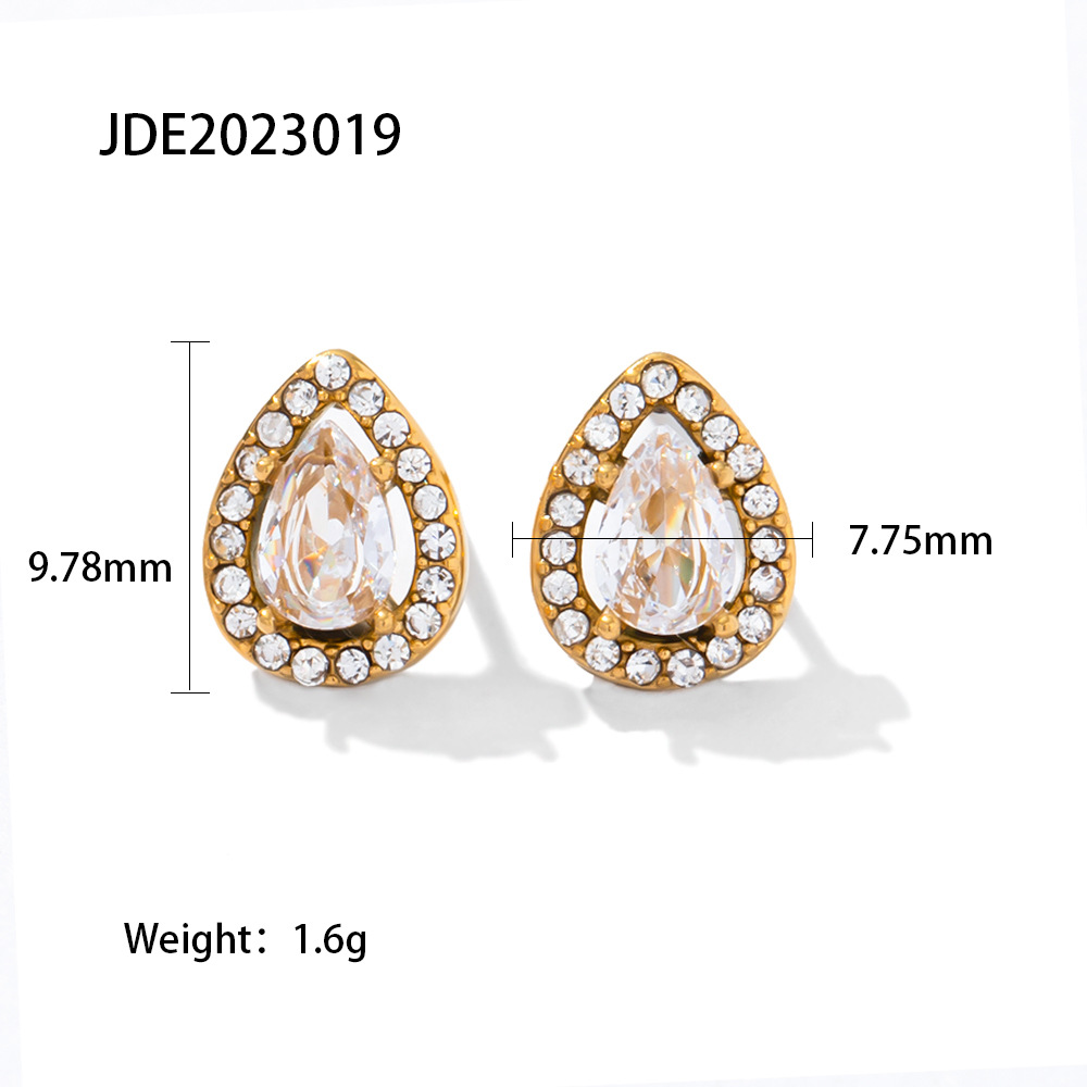 Fashion Water Droplets Stainless Steel Ear Studs Plating Inlay Zircon Stainless Steel Earrings 1 Pai