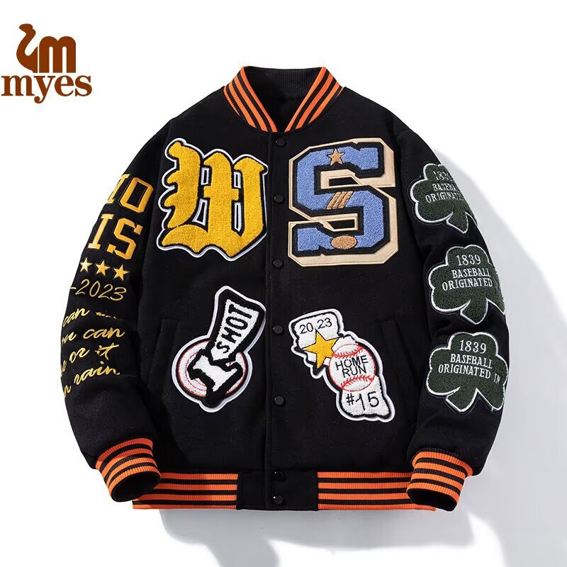 Cross-Border Exclusive Supply of Trendy Brand Towel Embroidered Letter Baseball Jackets for Men and Women, Spring Vintage Loose-Fitting Trendy Couple Jackets Cross-Border Exclusive Supply of Trendy Brand Towel Embroidered Letter Baseball Jackets for Men and Women, Spring Vintage Loose-Fitting Trendy Couple Jackets