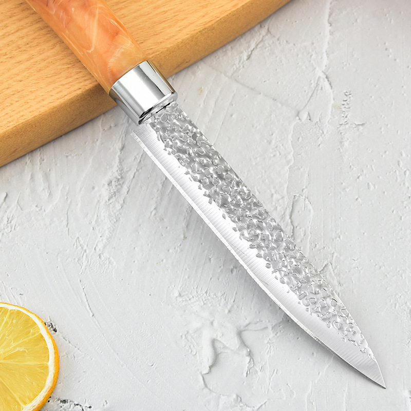 Fábrica al por mayor forja espejo ligero multiusos cuchillo de fruta de dos piezas mango de plástico de color cuchillo de pelar tarjeta de succión embalaje