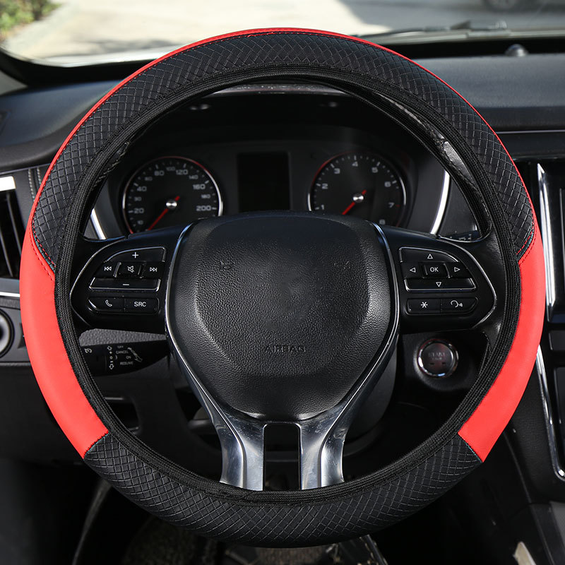 Car Steering Wheel Cover, Elastic, No Inner Ring, Leather, Suitable for All Seasons, Cross-Border Popular Model, Handle Cover Wholesale, Dropshipping, with Label