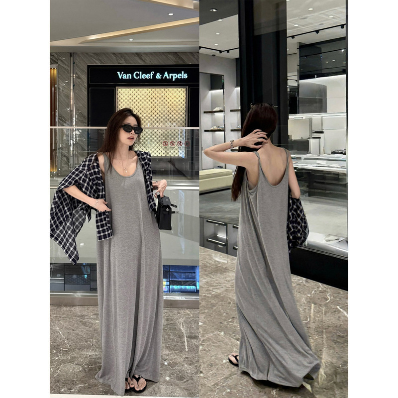 Superniniyy Gentle Paper Man & Knot Vest Dress Lazy Slimming Look Loose Draped Long Skirt Summer