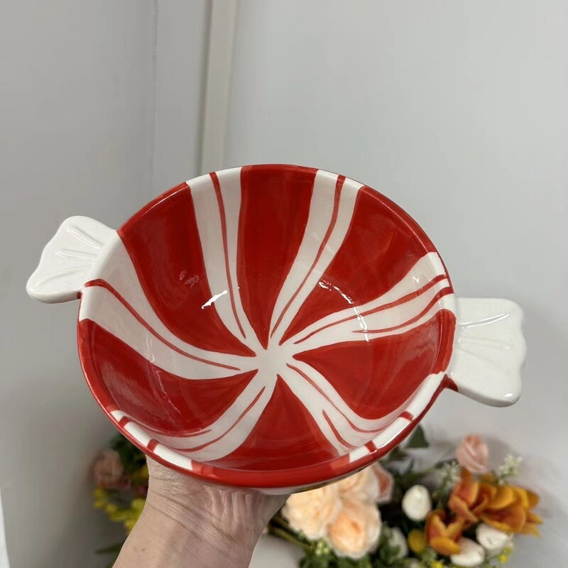 Christmas Season Swanlace Stereo Candy Shape Color Matching Ceramic Christmas Gift Decoration Dessert Plate Bowl Dinner Plate