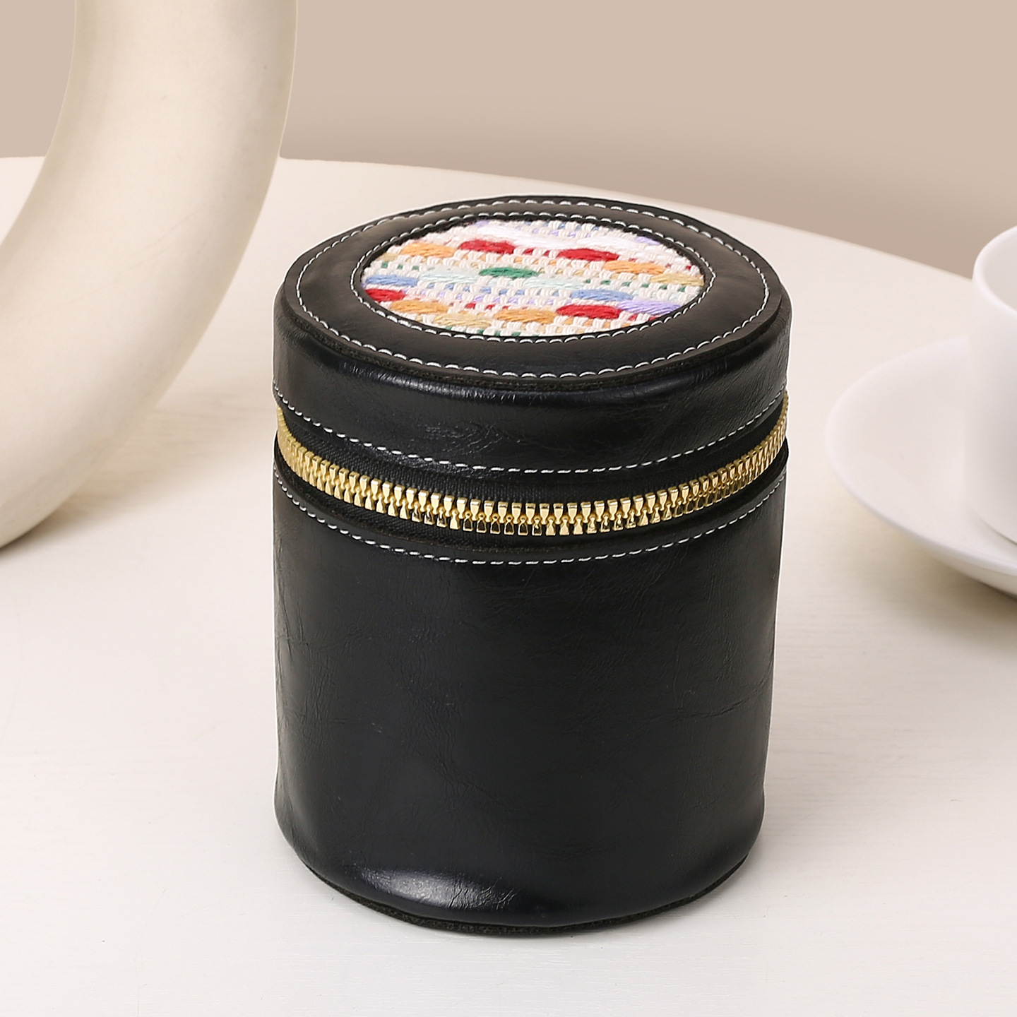 Bolsa de maquillaje de cuero retrógrado, bolso de cambio de lápiz labial, bolso de viaje portátil, barril de almacenamiento personalizado, mini bolso de cambio redondo